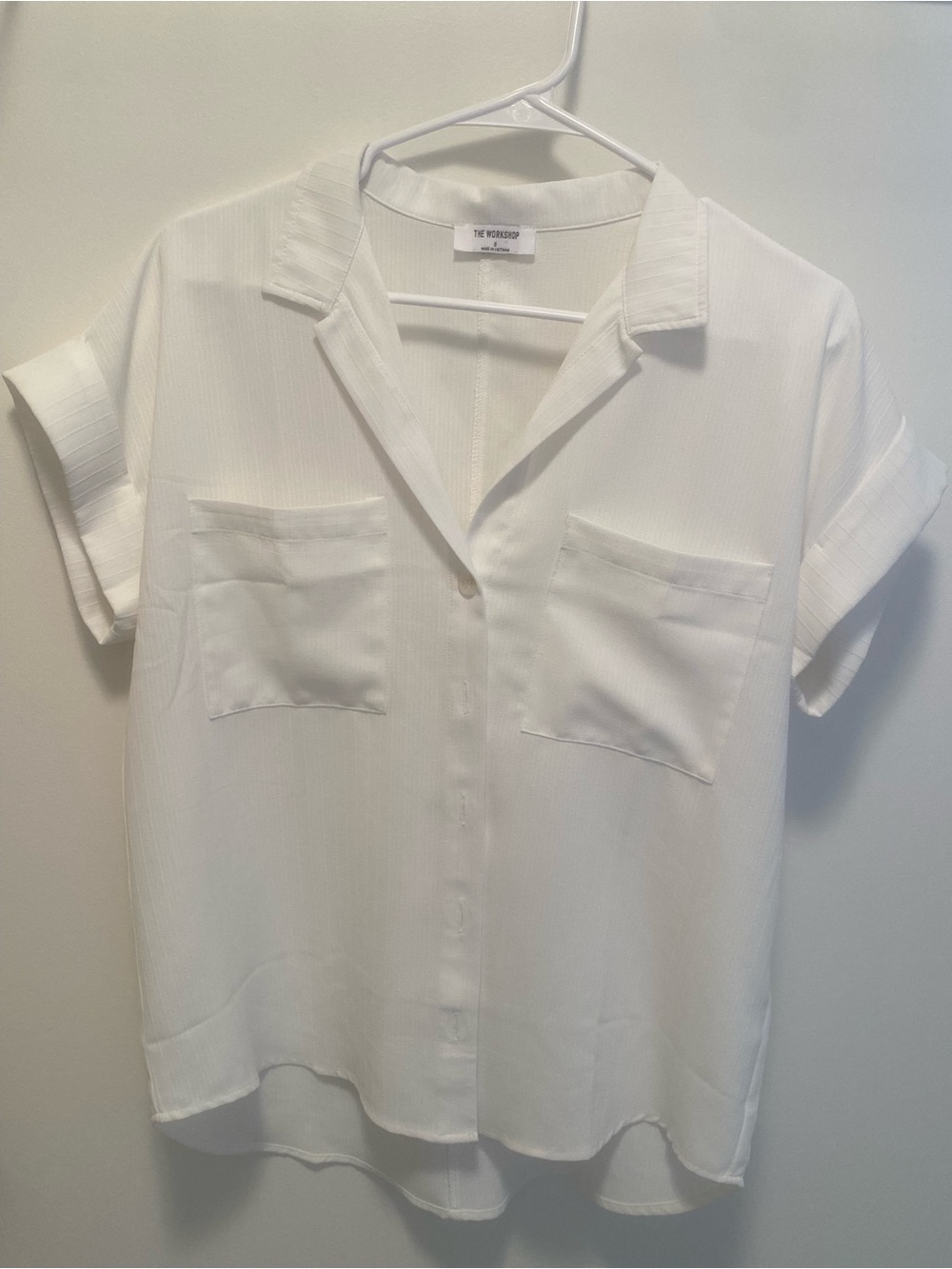 Workshop Republic Clothing White Short Sleeve Button Front Boxy Blouse